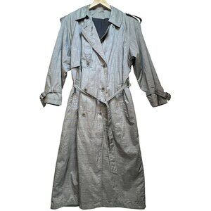 Utex Women Double-Breasted Belted Trench Coat Long Sleeve Sz 16 Gray Black Plaid